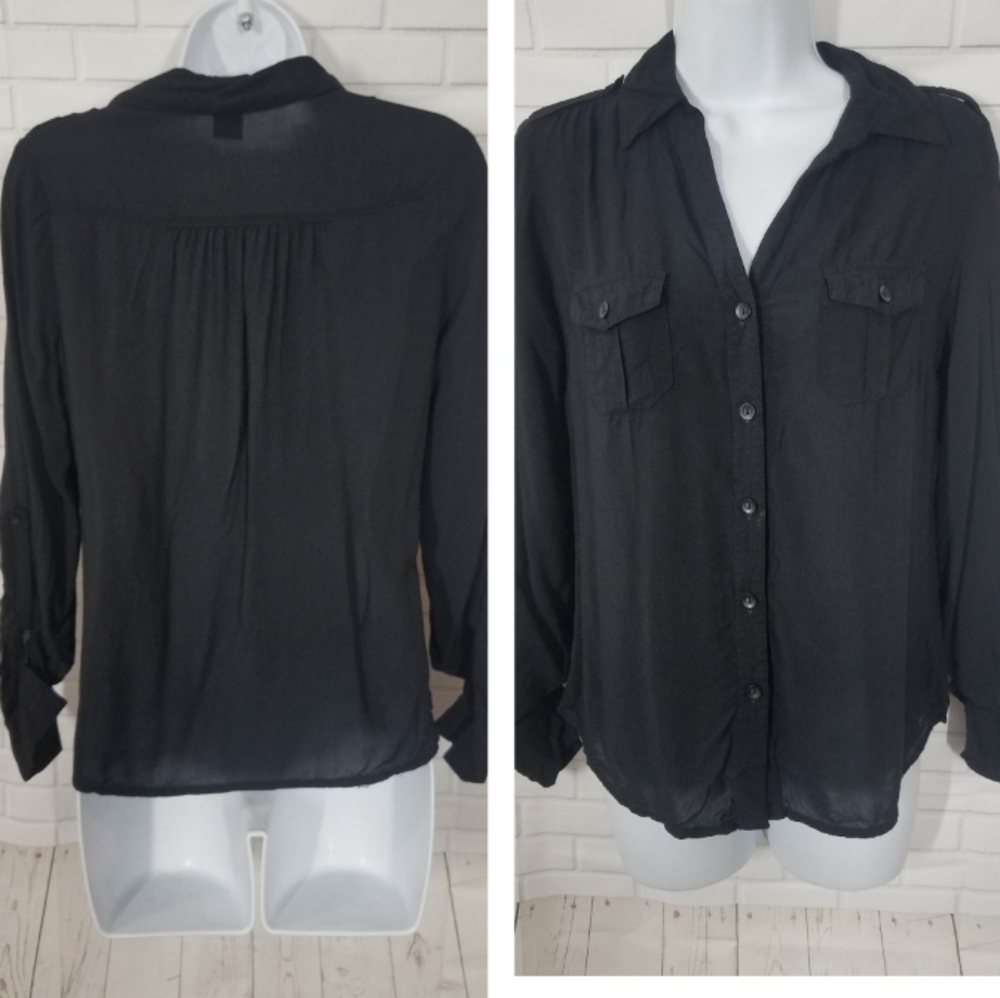 Timing Black Button Down Blouse